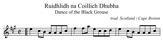 Ruidhlidh na Coillich Dhubha - staff notation