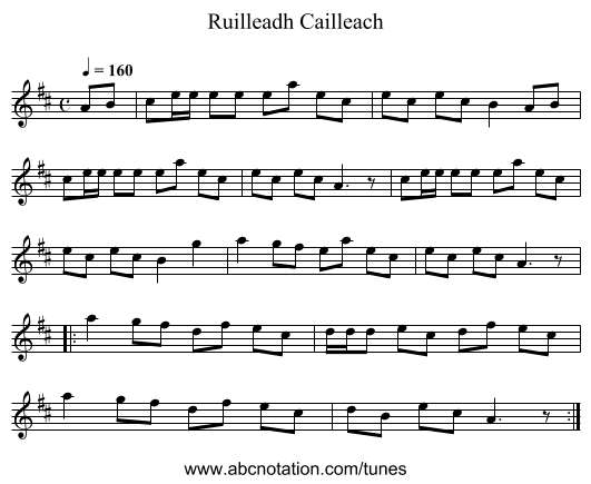 Ruilleadh Cailleach - staff notation