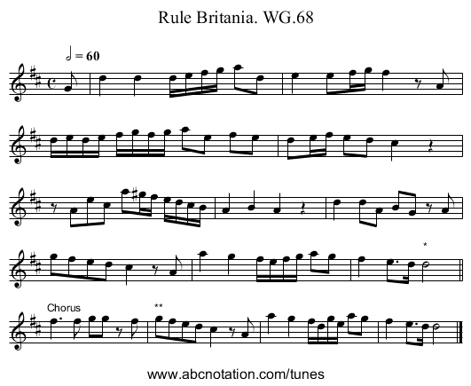 Rule Britania. WG.68 - staff notation