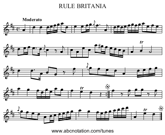 RULE BRITANIA - staff notation