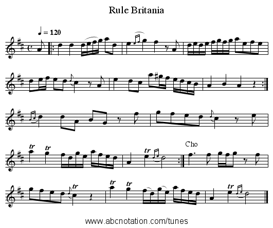 Rule Britania - staff notation