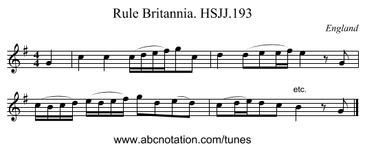 Rule Britannia. HSJJ.193 - staff notation
