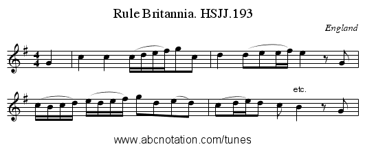 Rule Britannia. HSJJ.193 - staff notation