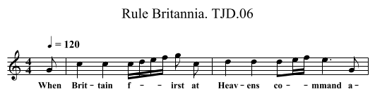 Rule Britannia. TJD.06 - staff notation