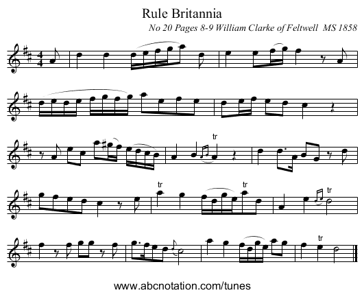 Rule Britannia - staff notation