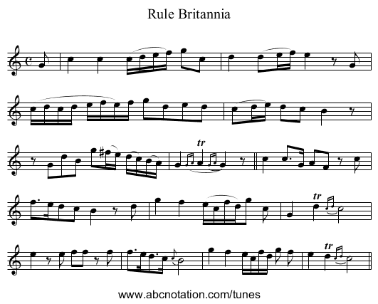 Rule Britannia - staff notation