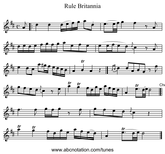 Rule Britannia - staff notation