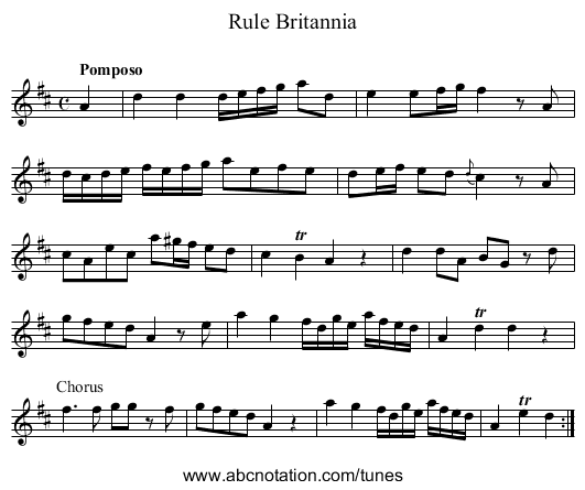 Rule Britannia - staff notation