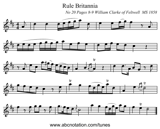 Rule Britannia - staff notation