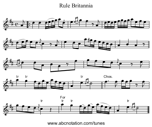 Rule Britannia - staff notation