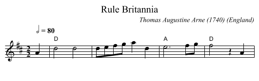 Rule Britannia - staff notation