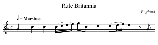 Rule Britannia - staff notation