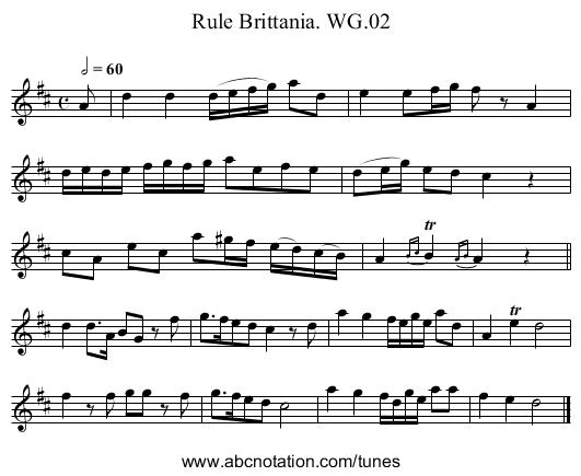 Rule Brittania. WG.02 - staff notation