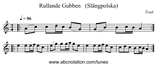 Rullande Gubben   (Sl&auml;ngpolska) - staff notation