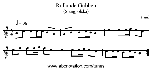 Rullande Gubben - staff notation