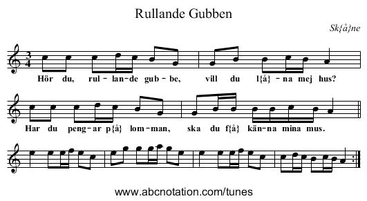 Rullande Gubben - staff notation