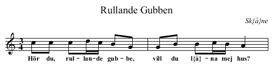 Rullande Gubben - staff notation
