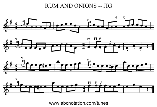 RUM AND ONIONS -- JIG - staff notation