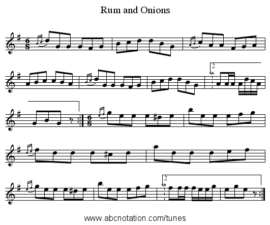 Rum and Onions - staff notation