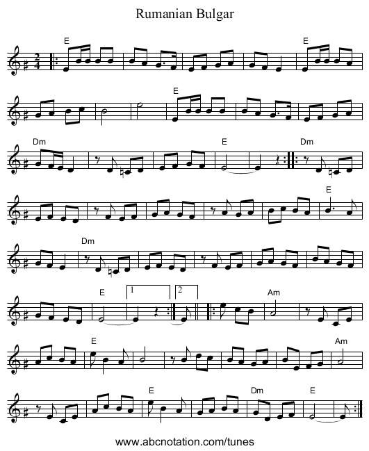 Rumanian Bulgar - staff notation