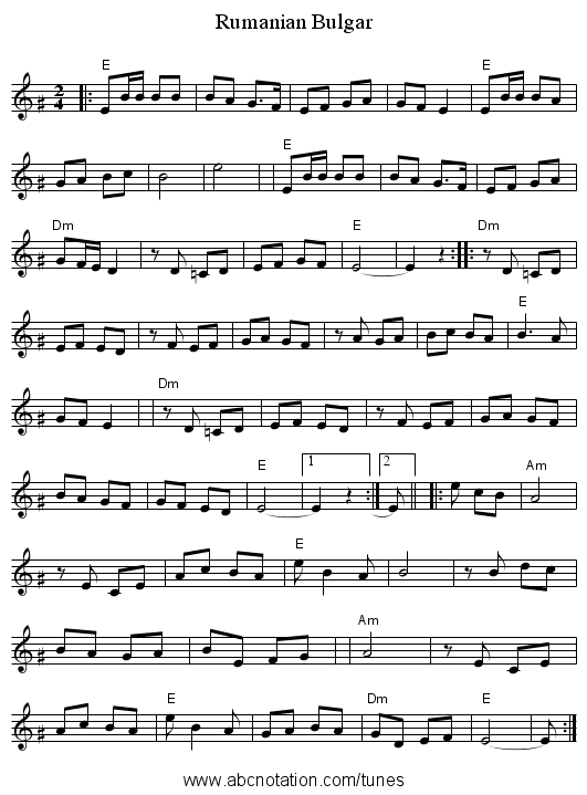 Rumanian Bulgar - staff notation