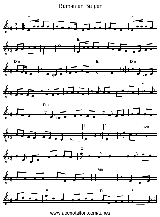 Rumanian Bulgar - staff notation