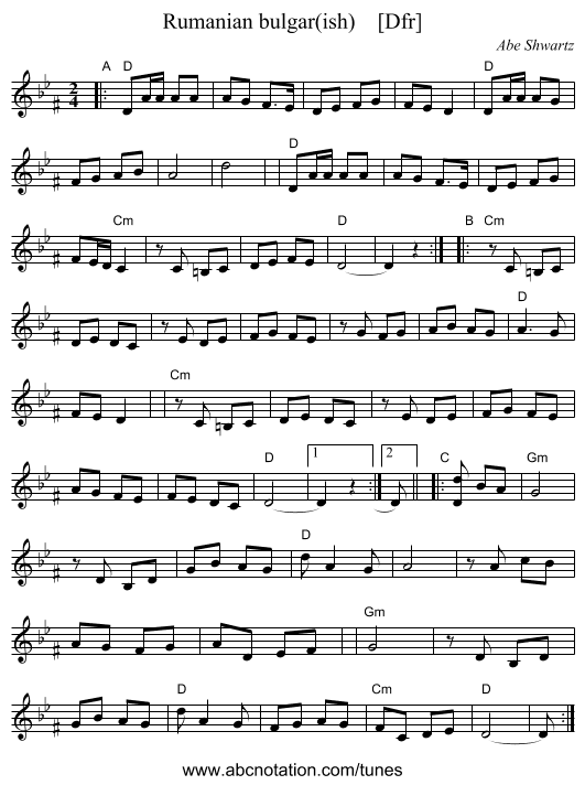 Rumanian bulgar(ish)    [Dfr] - staff notation