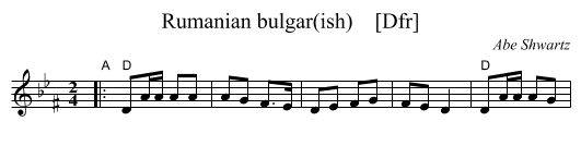 Rumanian bulgar(ish)    [Dfr] - staff notation