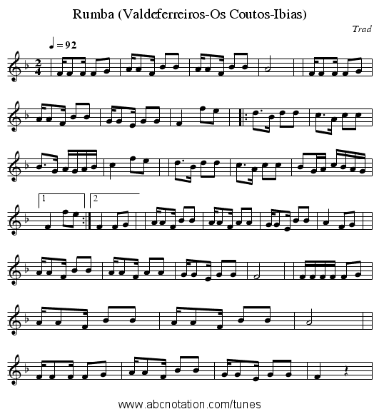 Rumba (Valdeferreiros-Os Coutos-Ibias) - staff notation
