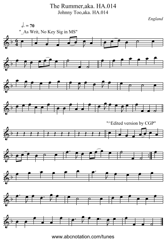 Rummer,aka. HA.014, The - staff notation