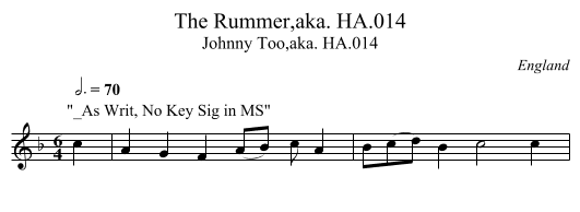 Rummer,aka. HA.014, The - staff notation