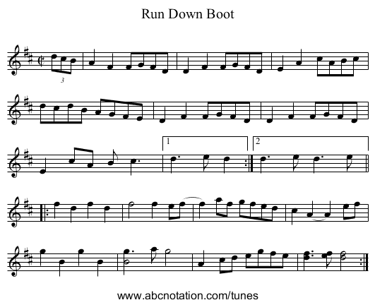 Run Down Boot - staff notation
