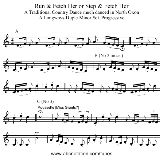 Run & Fetch Her or Step & Fetch Her - staff notation