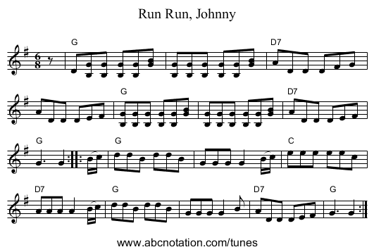 Run, Johnny, Run - staff notation
