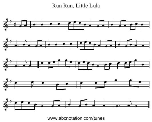 Run, Little Lula, Run - staff notation