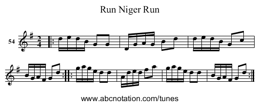 Run Niger Run - staff notation