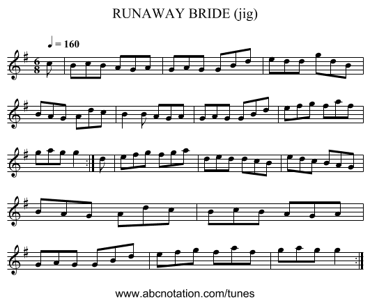 RUNAWAY BRIDE (jig) - staff notation