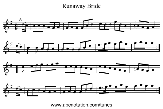 Runaway Bride - staff notation