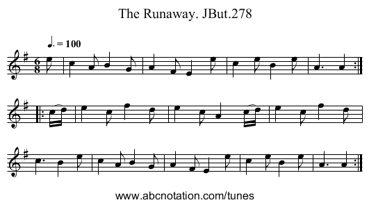 Runaway. JBut.278, The - staff notation
