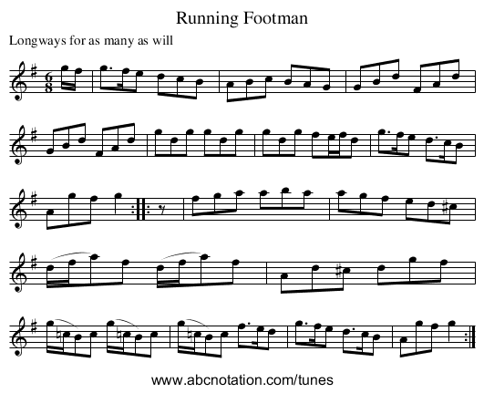 Running Footman - staff notation