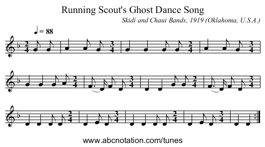 Running Scout's Ghost Dance Song - staff notation