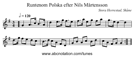 Runtenom Polska efter Nils Mårtensson - staff notation