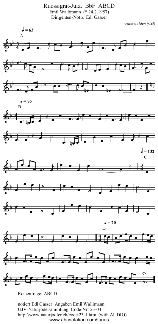 Ruossigrat-Juiz.  BbF  ABCD - staff notation