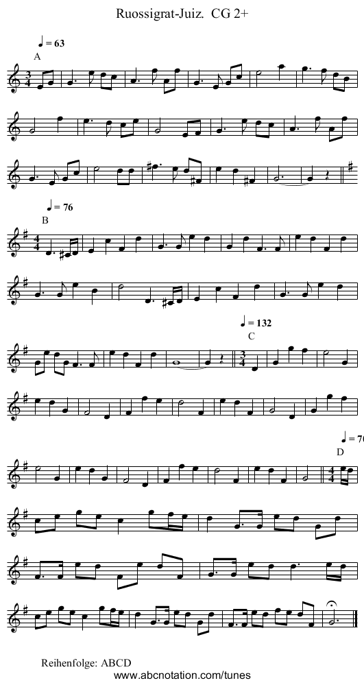 Ruossigrat-Juiz.  CG 2+ - staff notation