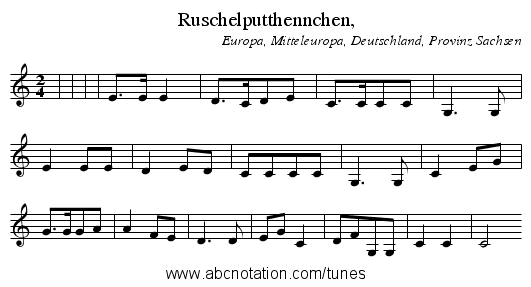 Ruschelputthennchen, - staff notation