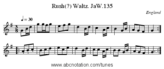 Rush(?) Waltz. JaW.135 - staff notation