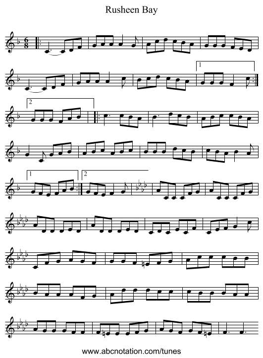 Rusheen Bay - staff notation