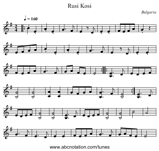 Rusi Kosi - staff notation