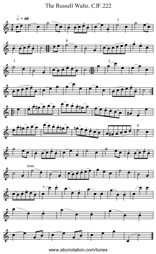 Russell Waltz. CJF.222, The - staff notation