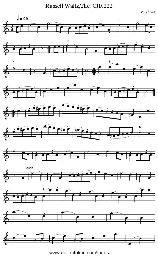 Russell Waltz,The. CJF.222 - staff notation